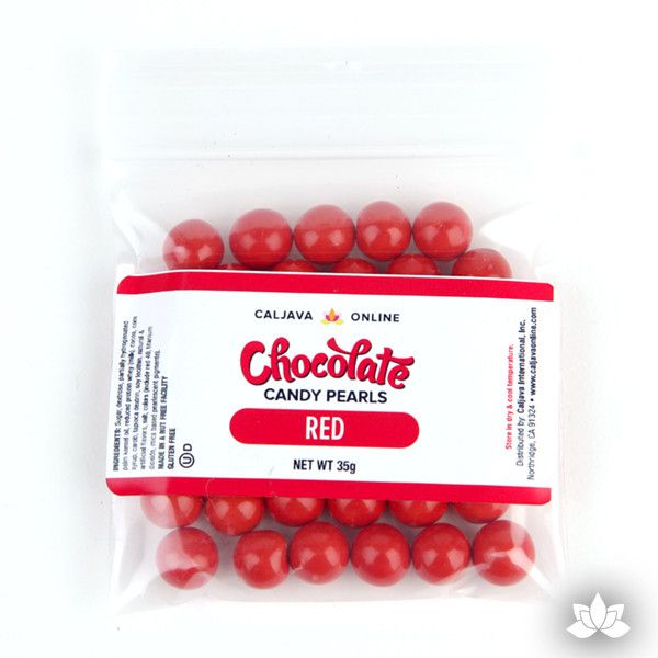 Red Chocolate Candy Pearls cake decorations perfect for cake decorating cakes and cupcakes. Wholesale cake supply. Caljava