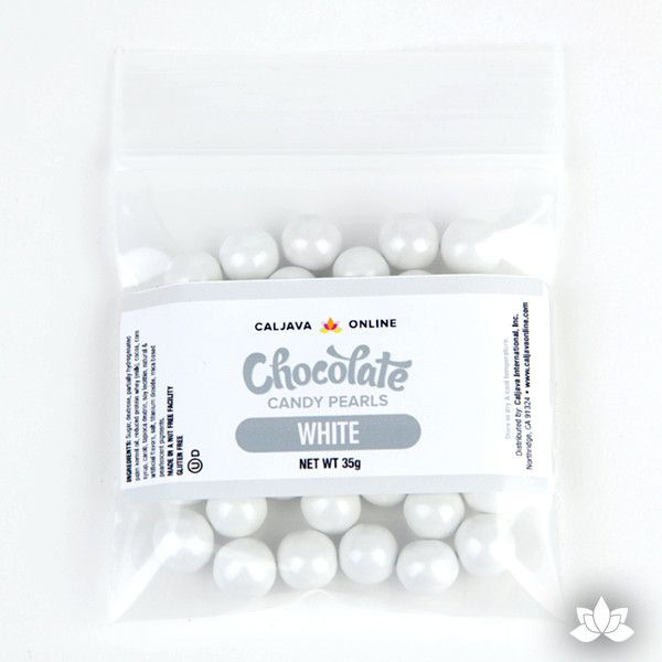 White Chocolate Candy Pearls cake decorations perfect for cake decorating cakes and cupcakes. Wholesale cake supply. Caljava