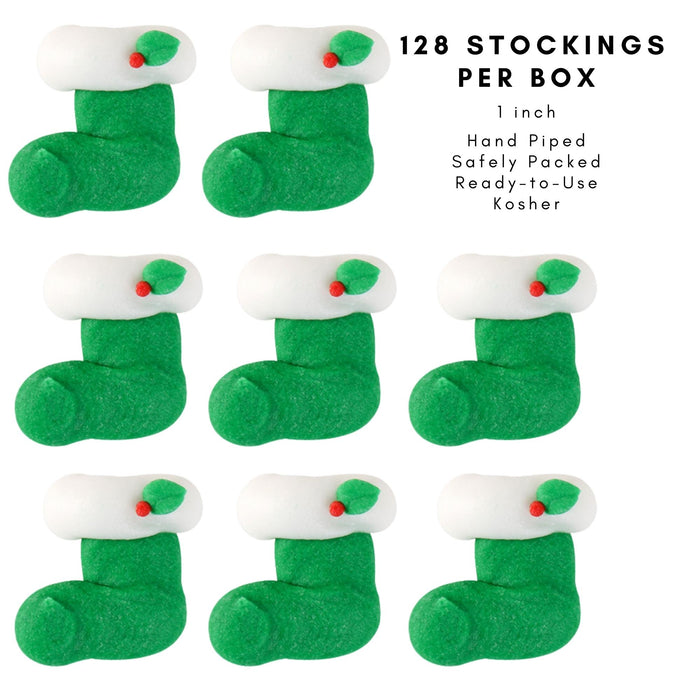 Christmas Stocking Edible Icing Toppers great for decorating Christmas Candy, Chocolates, Dessert, Pie, Cupcakes, Cakes, Cookies. Handmade Icing Toppers ready to use. Cake Toppers for winter holidays with santa, christmas tree, gifts. Caljava