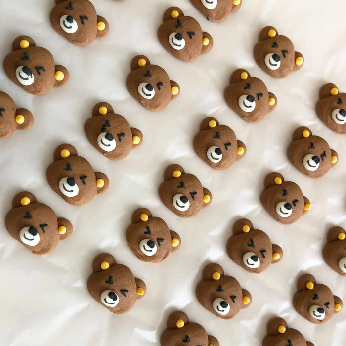 Teddy Bear Royal Icing Sugar Decoration, great for decorating your own chocolates, cupcakes, cakes, cookies, macarons, donuts and more.  Edible sugar toppers. Caljava.