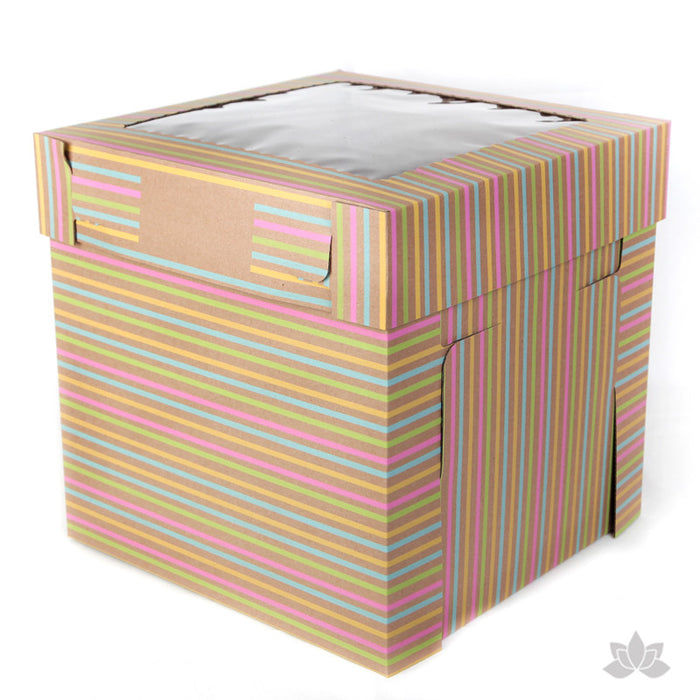 Transfer your two tiered or 3D cakes safely with a Tall 12" Window Cake Box in Striped print