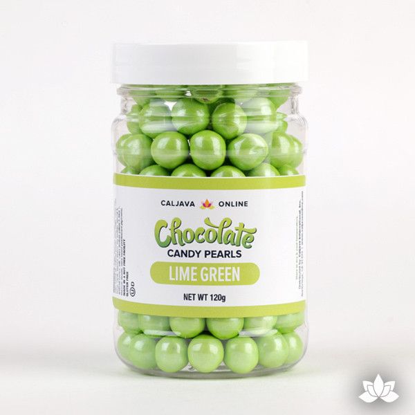 Green Chocolate Candy Pearls cake decorations perfect for cake decorating cakes and cupcakes. Wholesale cake supply. Caljava