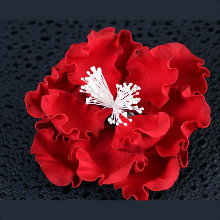 Red Gumpaste Extra Large Peony sugarflower cake toppers perfect for cake decorating rolled fondant wedding cakes and birthday cakes.  Wholesale cake supply.  Extra Large 6" Peonies - Red