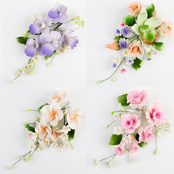 4 Large Mix Sprays are gumpaste sugarflower cake decorations perfect as cake toppers for cake decorating fondant cakes and wedding cakes. Caljava wholesale cake supply.