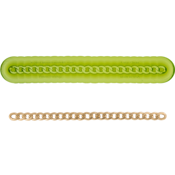 Fondant Chain Mold great for creating your own fondant chain with elegant pearl texture. Cake decorating tool perfect for making wedding cakes and birthday cakes. Great for accents for Shoe cakes and Purse cakes.Marvelous Molds.