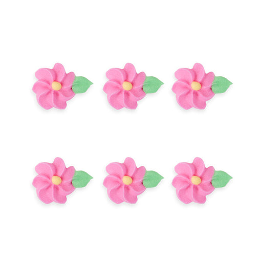 Small Drop Flower w/ Leaves Royal Icing Decorations (Bulk) - Pink