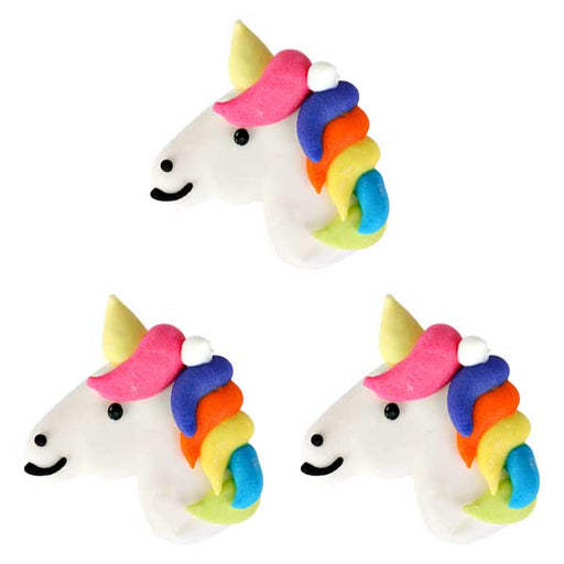 Unicorn Royal Icing Toppers for decorating your own cupcakes, chocolates, cookies, cakes, and other desserts. Edible hand piped icing toppers ready to use on your food.