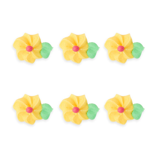 Small Drop Flower w/ Leaves Royal Icing Decorations (Bulk) - yellow