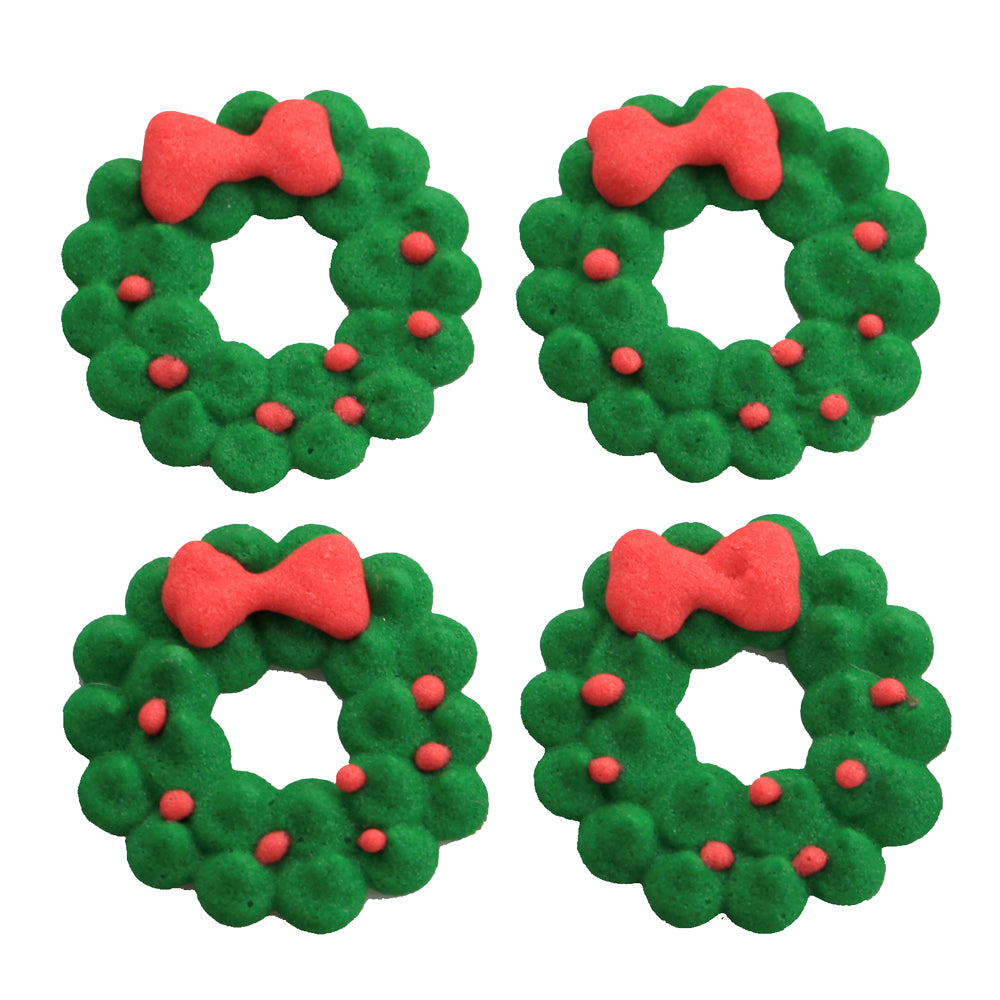 Christmas Wreath Royal Icing Edible Sugar Toppers great for decorating cakes, cupcakes, chocolates, and more.