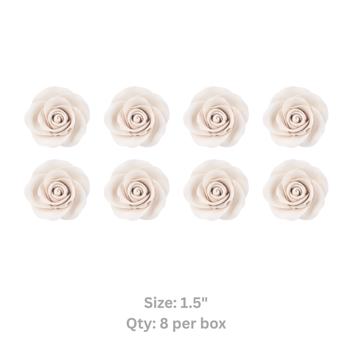 1.5 inch white edible rose gum paste sugar flower for cake decorating wedding cakes by Caljava 8 per box