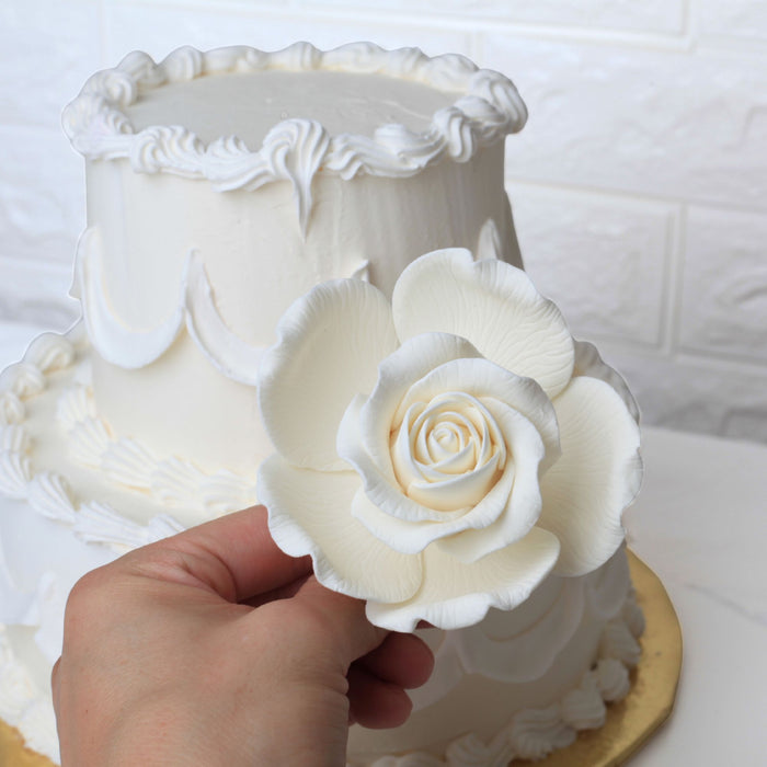 White Rose Sugar Flower Cake Topper for cake decorating your own cakes and wedding cakes.  Handmade cake decor for bakeries. Caljava
