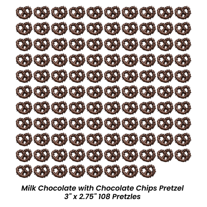 108-piece wholesale bulk box of ready-to-sell jumbo chocolate covered pretzels for bakeries and cafes