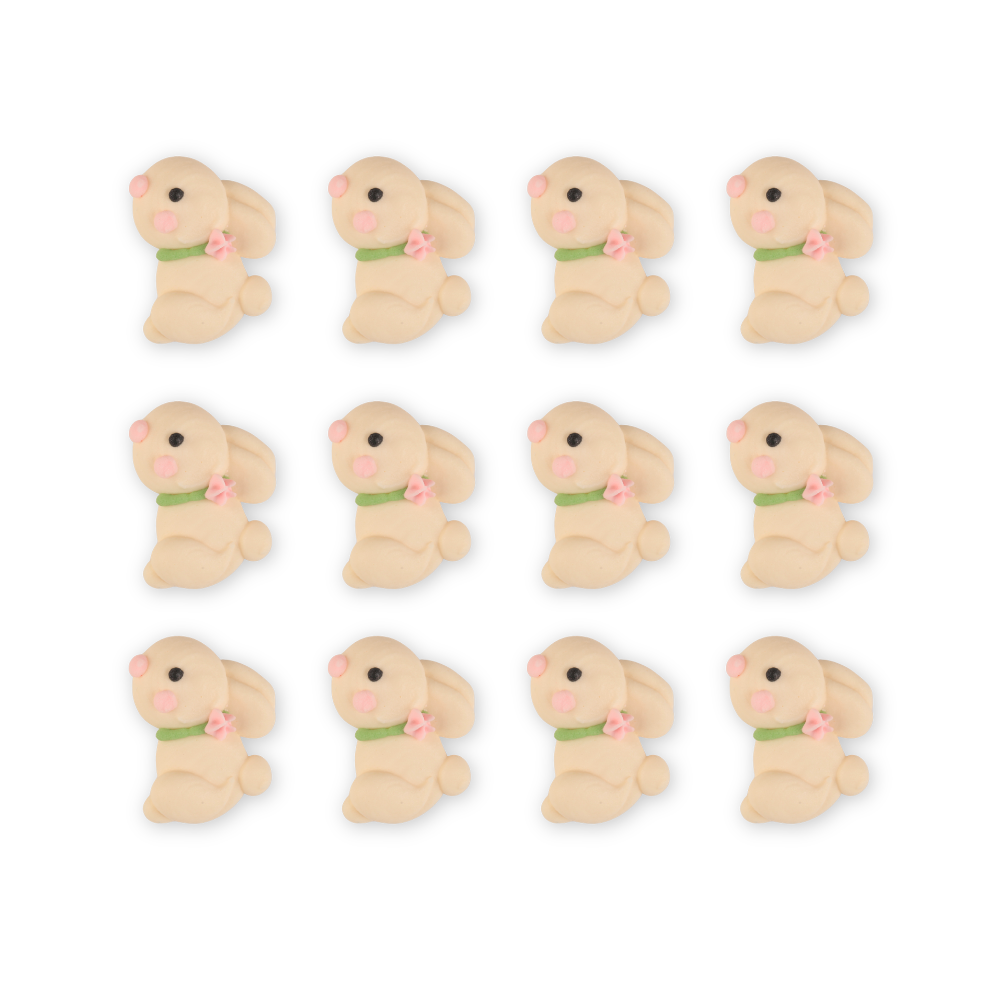 Small bunny edible royal icing decorations for spring chocolates, bakery treats and Easter candy creations