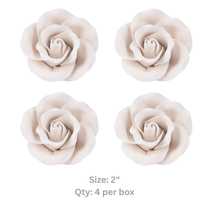 2" White Rose Edible Cake Flower Cake Decoration for Birthday Cakes 4 roses per box