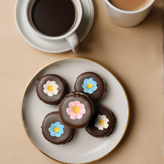 Blossom Flower Royal Icing Toppers great for decorating chocolates, cupcakes, cookies, cakes, candy, donuts. Caljava
