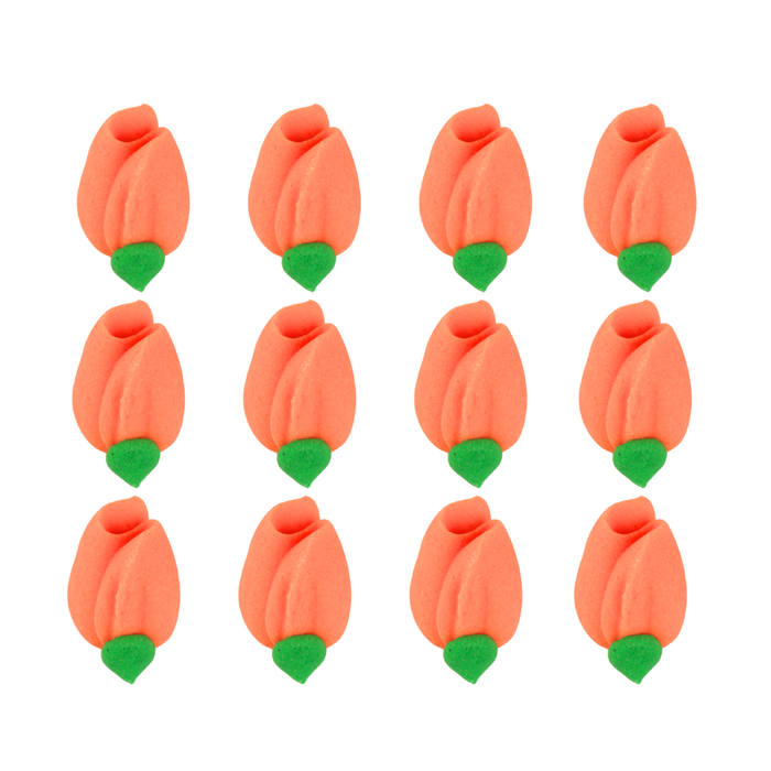 Orange Rosebud Royal Icing Topper for cake decorating your own cupcakes, cakes, and fine chocolates.  Edible chocolate decorations by Caljava