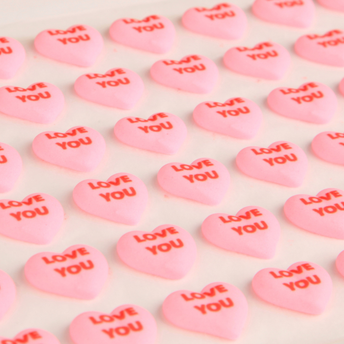 Small edible conversation heart toppers ideal for chocolate-covered strawberries, Oreos, and confections