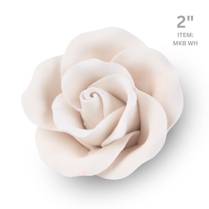 Realistic edible white rose sugar flower topper for celebration cakes
