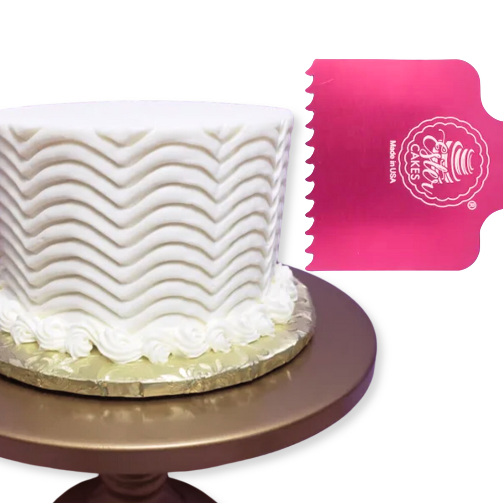Stainless Steel Cake Comb Icing Scraper by Caljava – Perfect for adding detailed textures and designs to buttercream cakes. Durable, professional-quality cake decorating tool