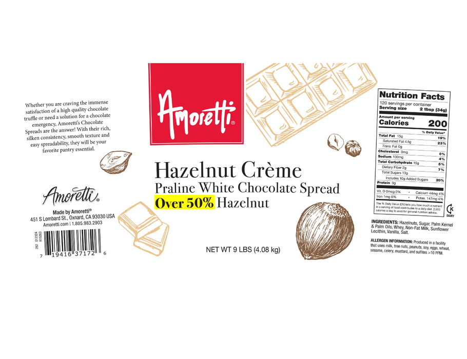 Amoretti Roasted Hazelnut Cream used in luxury Dubai chocolate, truffles, and confectionery for bakers and chocolatiers