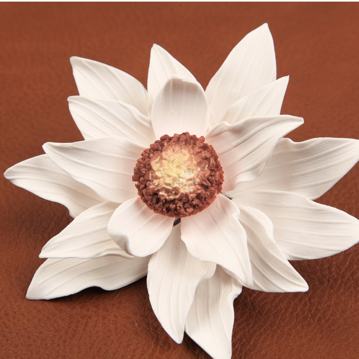 White gum paste chrysanthemum sugar flower used on wedding cake and birthday cakes
