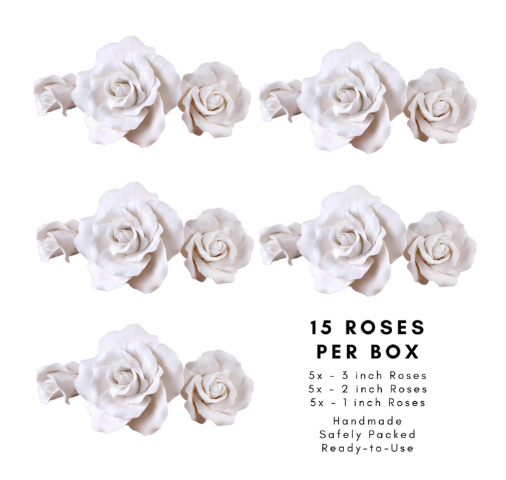 White Garden Rose Cake Topper Sugar Flowers. Caljava