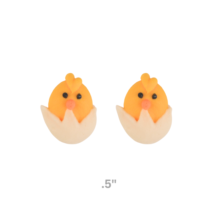 Handcrafted mini hatching chick royal icing decorations for Easter chocolate molds and dessert decorating