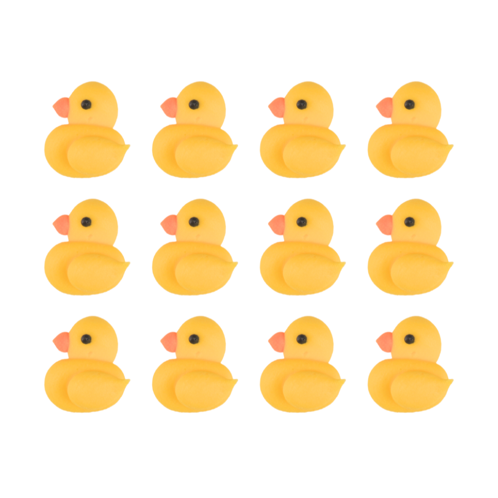 Mini ducky royal icing decorations for desserts, chocolate covered treats, cupcakes, and spring baking
