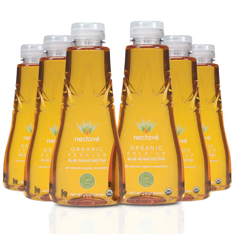 16 oz Nectave organic blue agave syrup bottle, natural sugar substitute for baking, desserts, chocolate making and beverages from Caljava. Made in Mexico