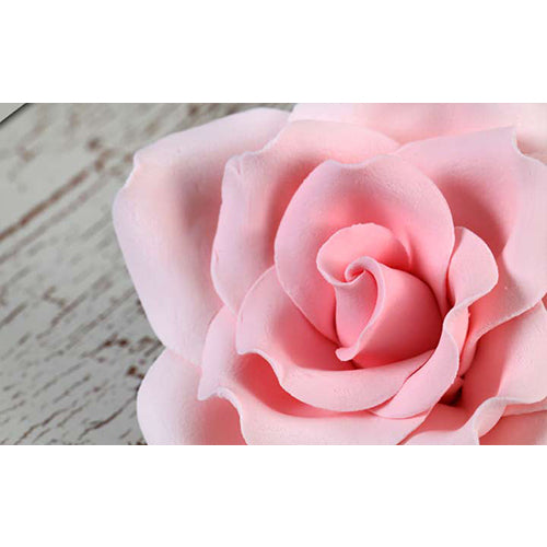 Assorted pack of pink English garden rose gum paste sugar flowers in four mixed sizes (2-inch to 4-inch) for custom cake decorating wedding cakes