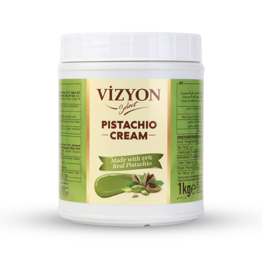 Rich pistachio cream used as a filling for Dubai chocolate, smooth green pistachio spread ideal for gourmet chocolate desserts.