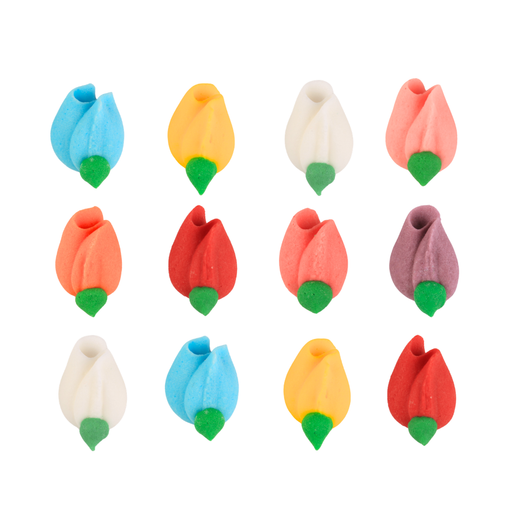 Assorted Colors Rosebud royal icing toppers ready-to-use edible decorations for chocolates cupcakes cookies and cakes by Caljava