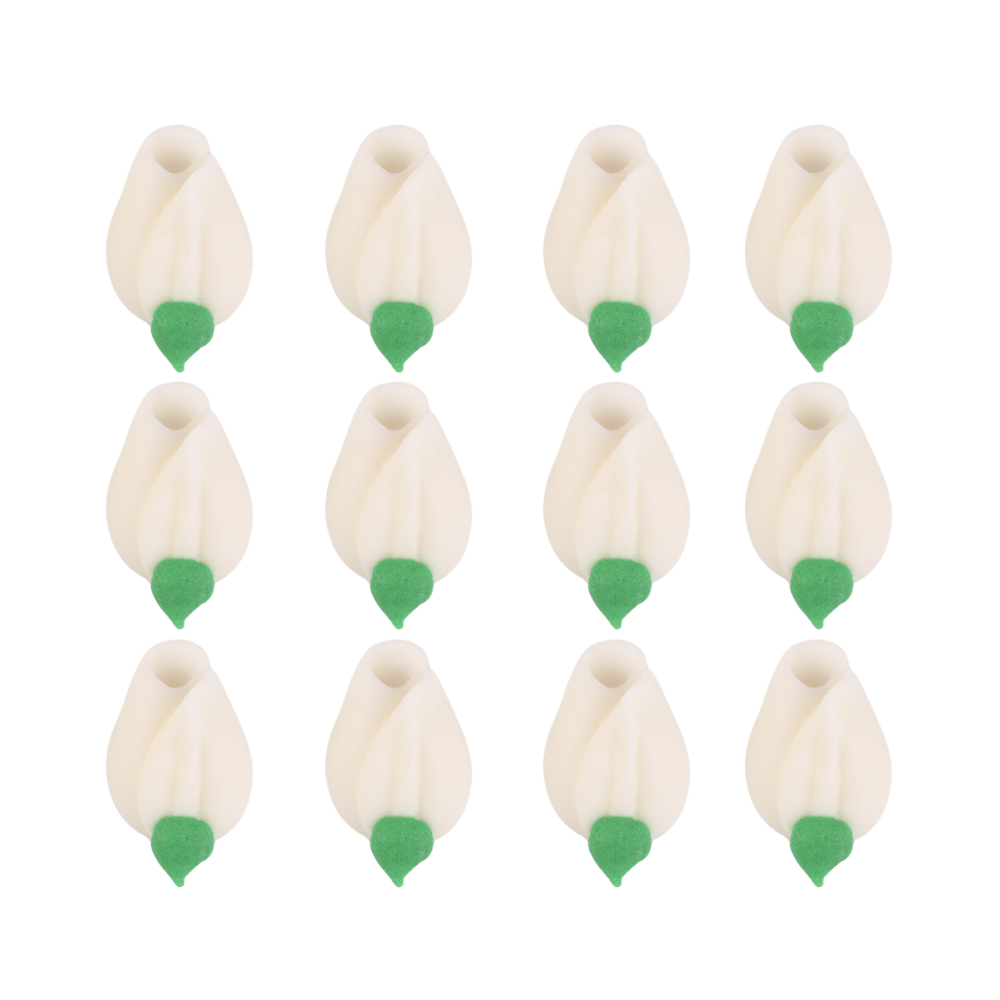 Beautiful White rosebud icing toppers for cakes chocolates cookies and cupcakes