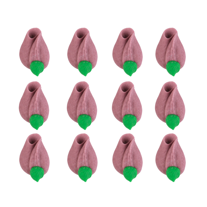 Ready-to-use royal icing pruple rosebud decorations for professional cake decorators by Caljava