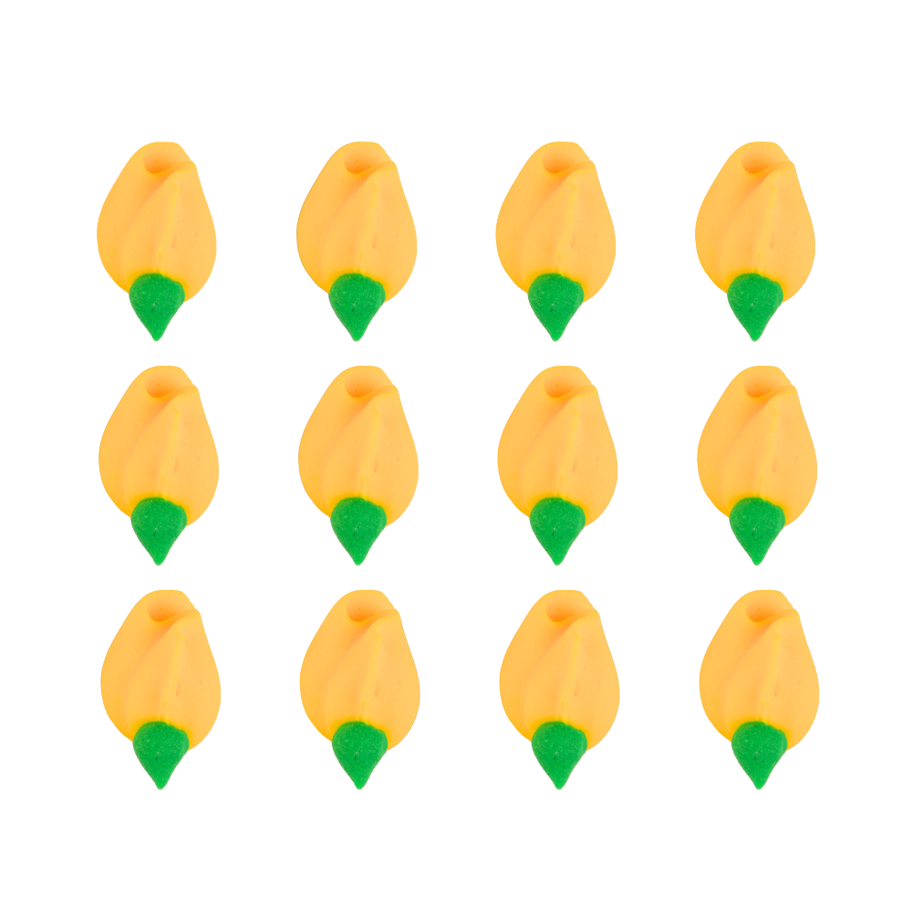Ready-to-use Yellow rosebud royal icing toppers from Caljava for candy and chocolate decorating