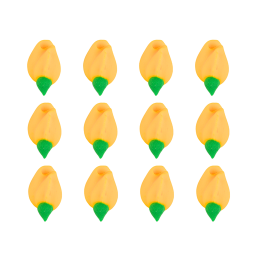 Ready-to-use Yellow rosebud royal icing toppers from Caljava for candy and chocolate decorating