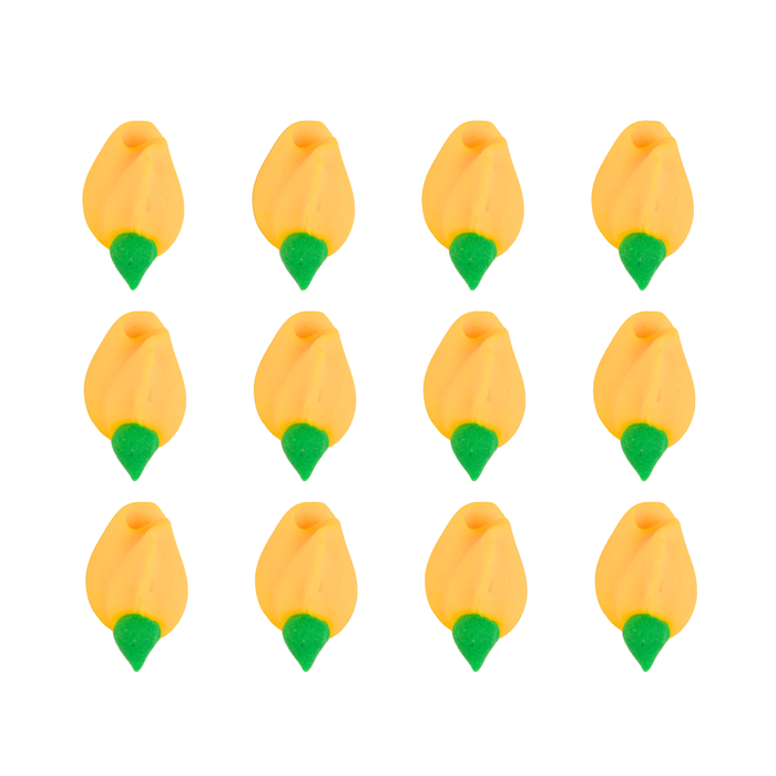 Ready-to-use Yellow rosebud royal icing toppers from Caljava for candy and chocolate decorating