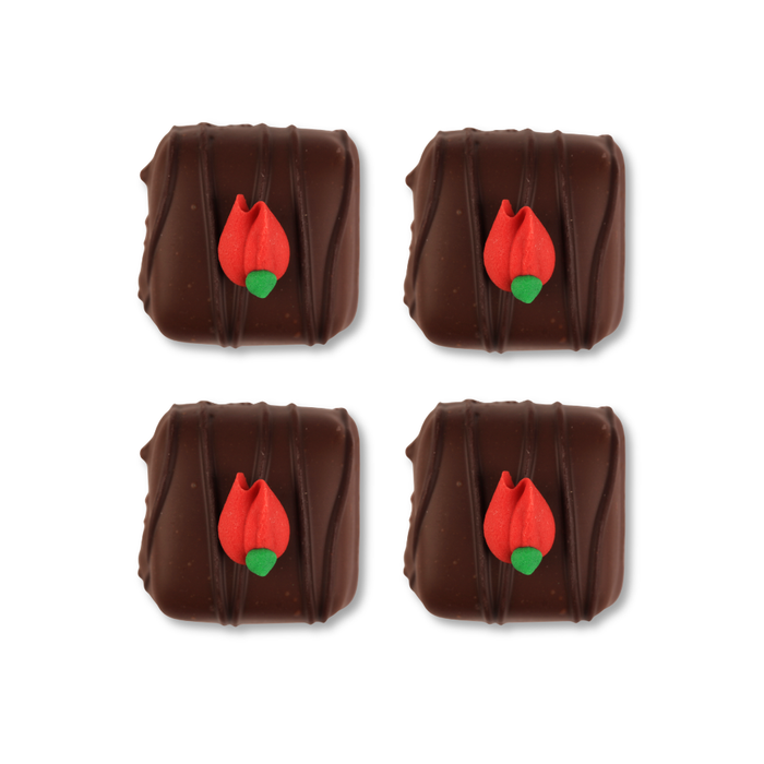Red Handmade edible rosebud royal icing decorations for chocolates, candy, cookies, cakes and dessert treats by Caljava
