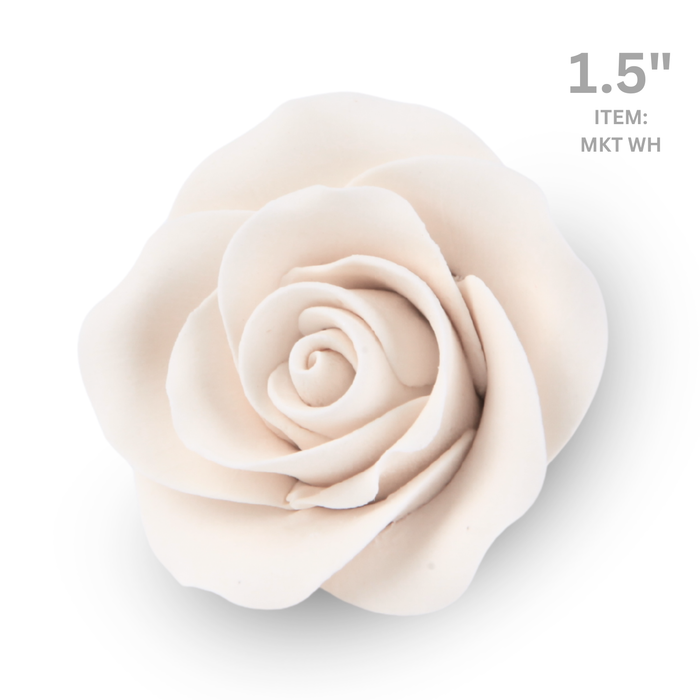 Realistic small white rose sugar flower used for professional cake decoration
