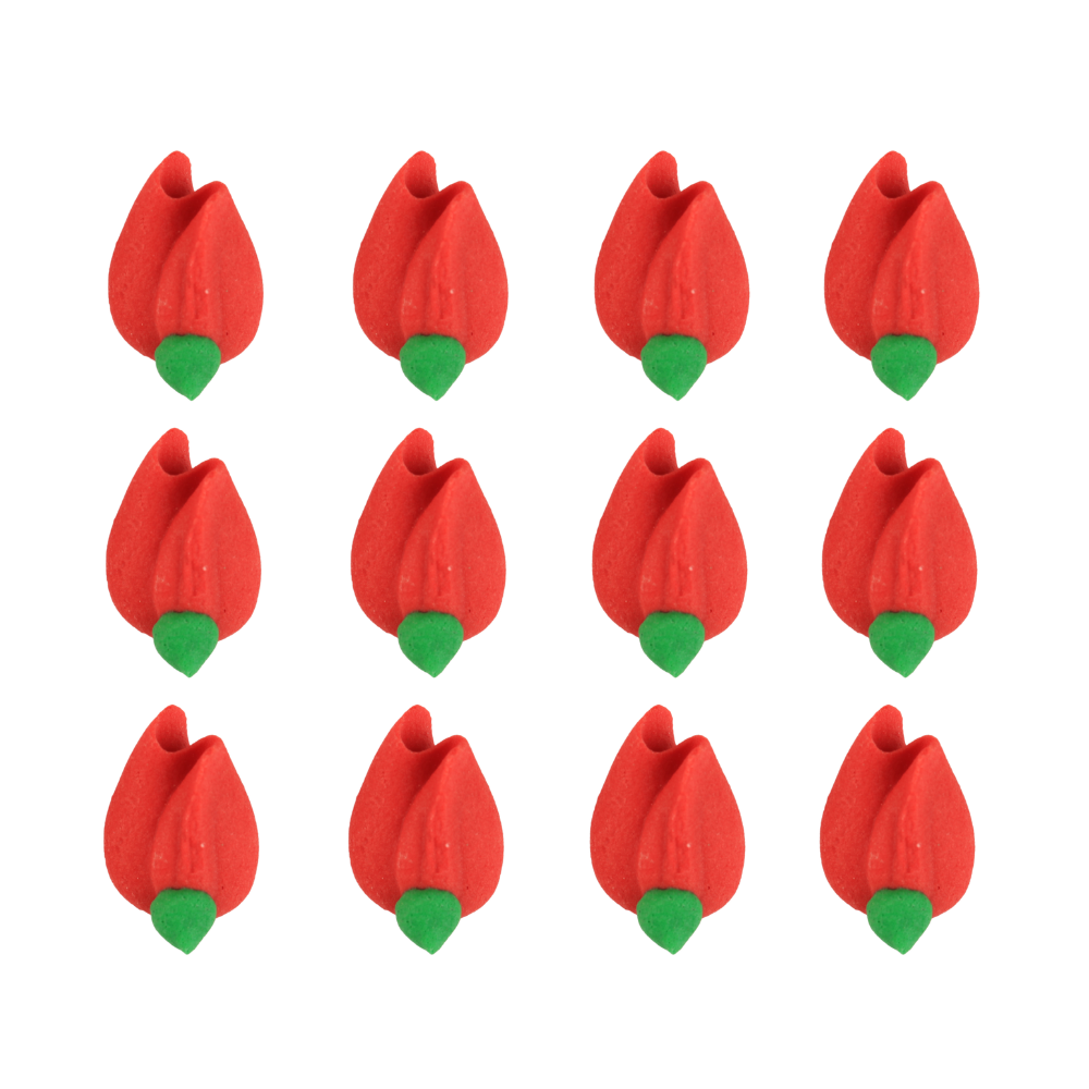 Red Rosebud royal icing toppers ready-to-use edible decorations for chocolates cupcakes cookies and cakes by Caljava