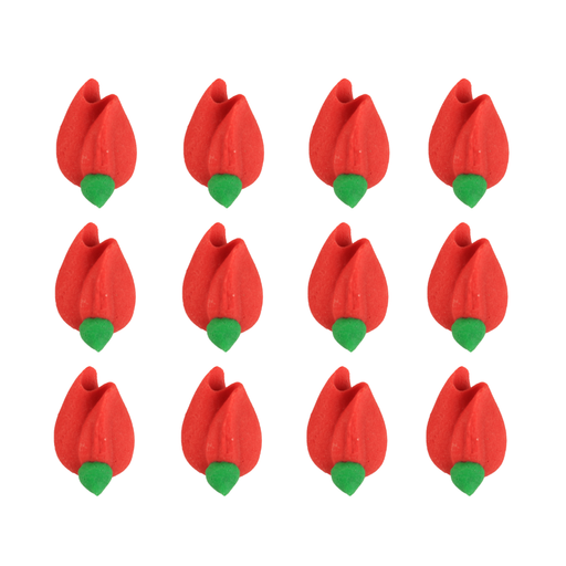 Red Rosebud royal icing toppers ready-to-use edible decorations for chocolates cupcakes cookies and cakes by Caljava