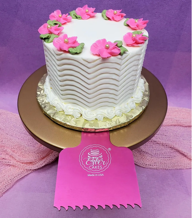 Stainless Steel Cake Comb Icing Scraper by Caljava – Perfect for adding detailed textures and designs to buttercream cakes. Durable, professional-quality cake decorating tool