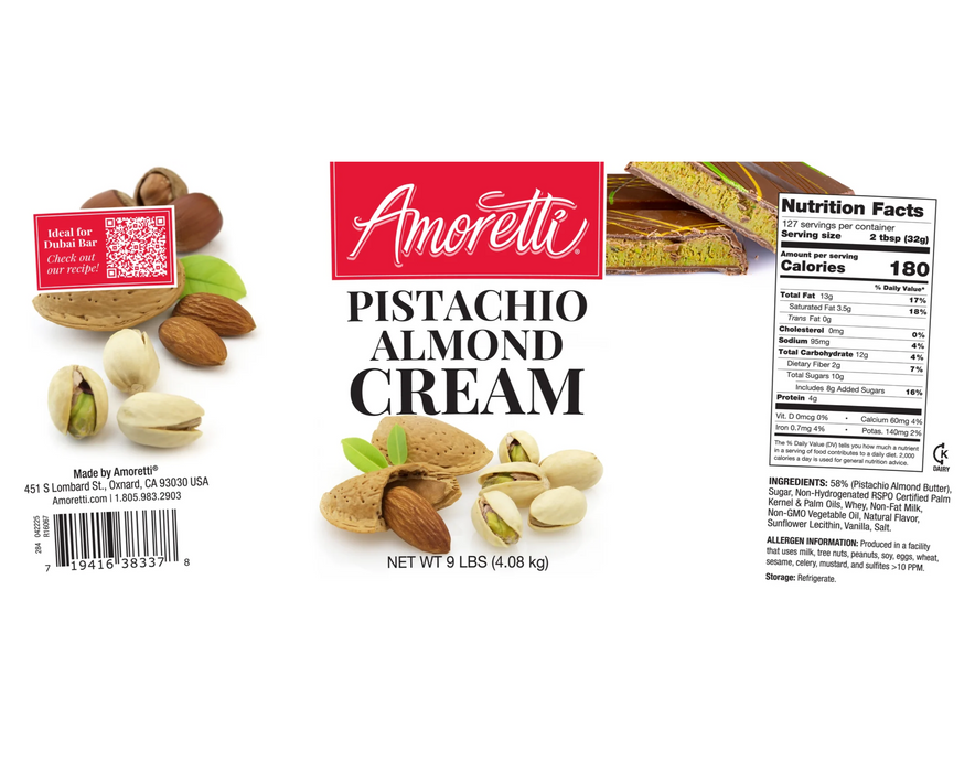 Premium Pistachio Almond Cream Filling for Dubai Chocolate Bars, Kunafa, and Baklava – Vegan, All-Natural Pastry Ingredient for Chocolatiers and Pastry Chefs by Amoretti distributed by Caljava