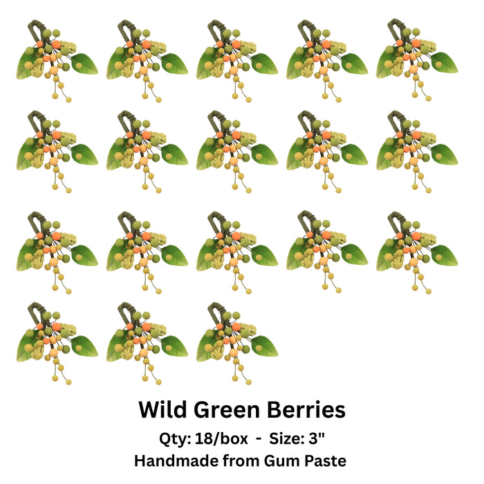Green wild berry bunches handmade from gum paste. Ready-to-use cake toppers for professional cake decorators and wedding cake designs.