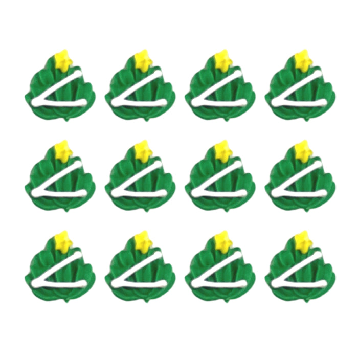 Mini Christmas Tree Royal Icing Toppers great for decorating Chocolates, Candy, Cupcakes, Cakes and more. Edible decorations from CaljavaOnline.