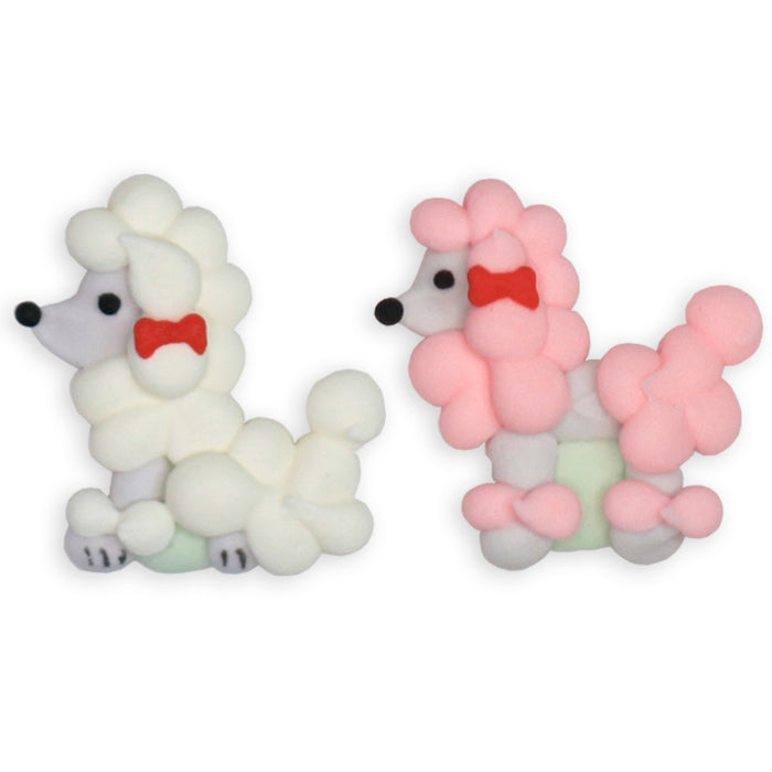 Poodle Dog Royal Icing Toppers ready to use for decorating chocolates, oreos cupcakes, cakes, donuts, and desserts. Caljava