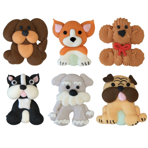 Assorted Dog Royal Icing Toppers ready to use for decorating chocolates, oreos cupcakes, cakes, donuts, and desserts. Caljava