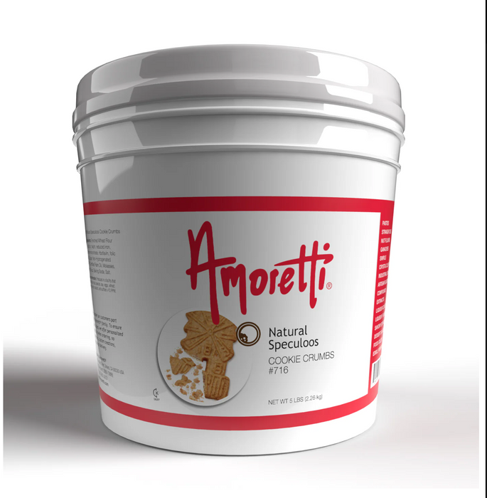 5 lb bulk container of Amoretti Speculoos cookie crumbs for commercial bakeries and ice cream shops.