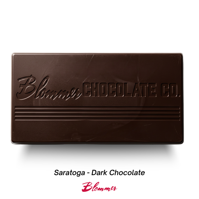 Blommer Saratoga 145 dark chocolate block with natural vanilla for baking and dipping