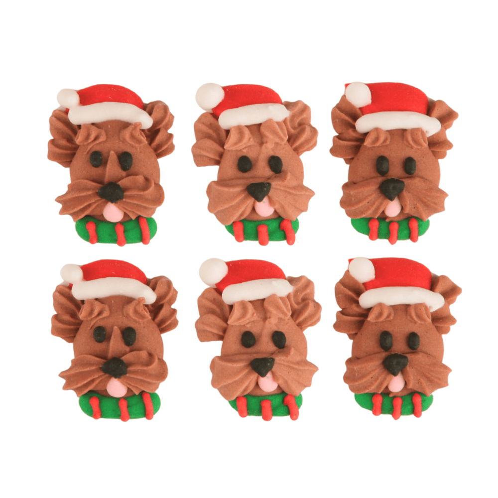 Dog with Santa Hat & Scarf Royal Icing Decorations (Bulk) - CaljavaOnlineY2435Cupcake Decorations
